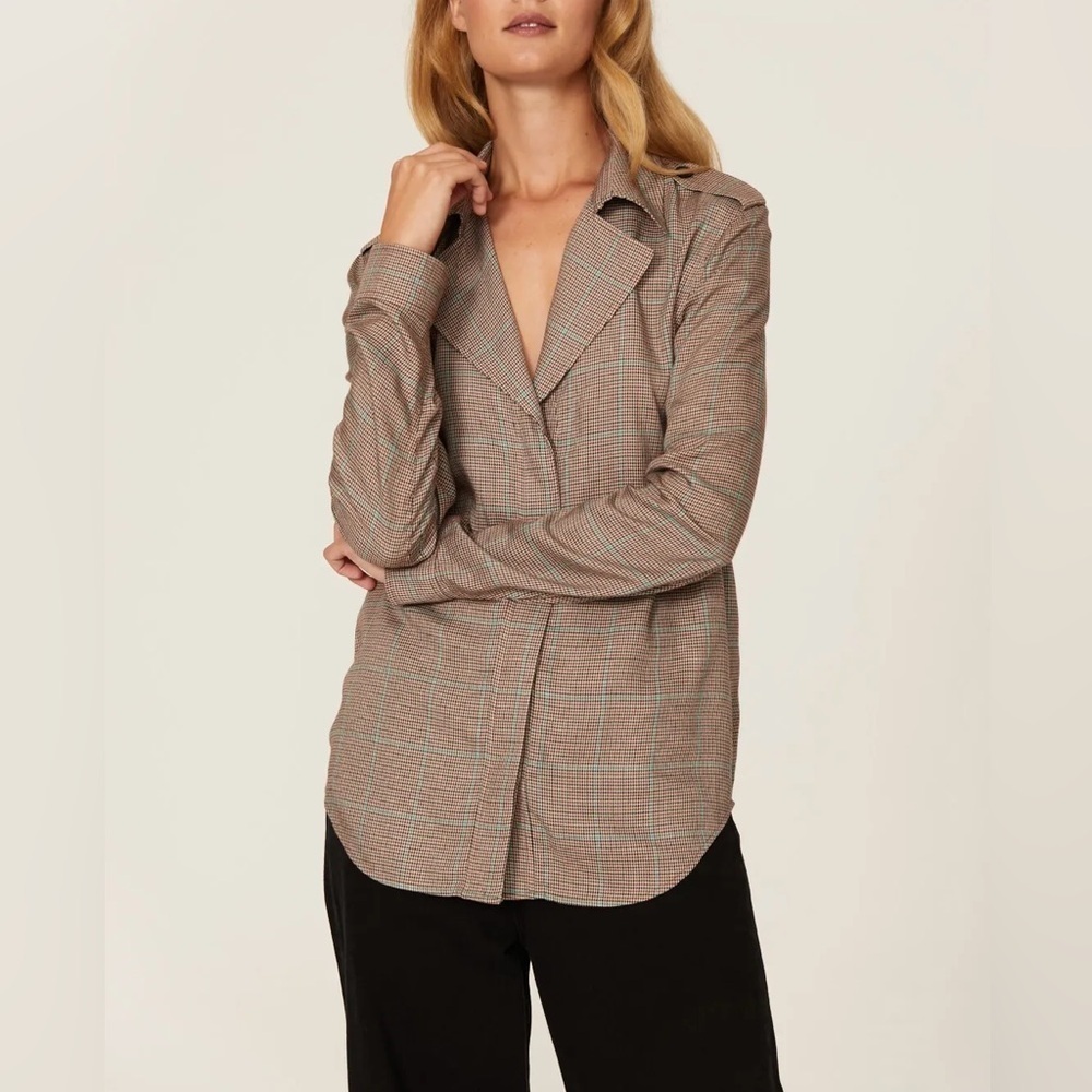 Rag & Bone Field Plaid Blouse Button Up Fall Autumn Rayon Classic Lightweight